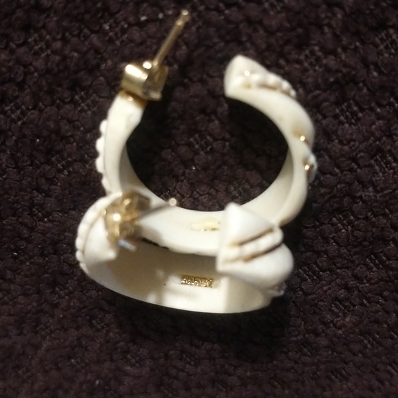 Genuine Ivory & 14 karat gold hoop earrings w/ gold ribboning, posts & backings - Picture 5 of 8